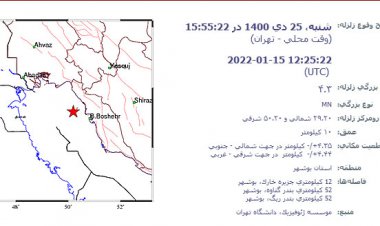 زلزله ۴/۳ ریشتری جزیره خارک را لرزاند