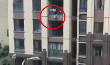 ببینید| لحظات پرالتهاب نجات کودک آویزان از طبقه هفتم