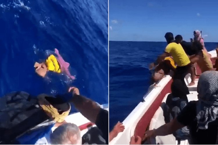 ببینید؛ مهاجر سوری جسد کودکش را پس از مرگ به در دریا انداخت