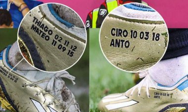 نوشته خاص و جالب مسی روی کفشهایش