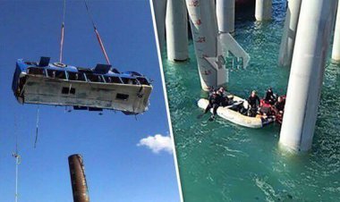 ببینید| سقوط اتوبوس پر از مسافر به دریاچه در ترکیه