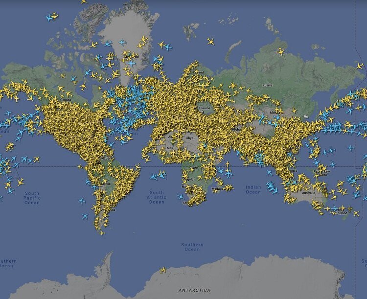 نقشه ترافیک هوایی جهان در نخستین روز از سال ۲۰۲۳