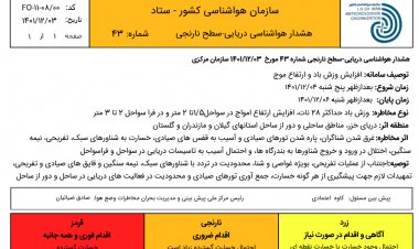 هشدار نارنجی برای شهرهای ساحلی