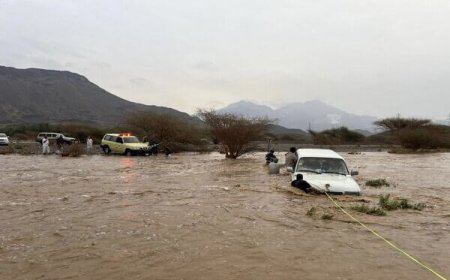ببینید| سیل مهیب در عربستان یک جاده را با خودش برد!