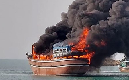 آتش سوزی چند لنج در اسکله بهمن قشم + فیلم 