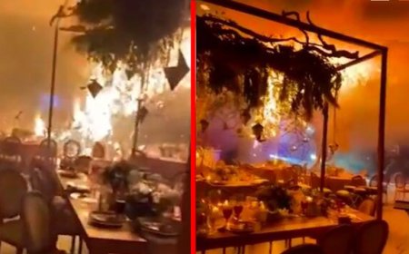 ببینید| لحظه شروع آتش سوزی از سقف سالن عروسی در عراق