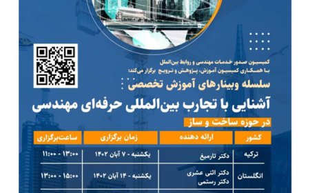 سلسله وبینارهای آموزش تخصصی با عنوان «آشنایی با تجارب بین المللی حرفه ای مهندسی در حوزه ساخت و ساز»
