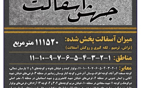 آسفالت بیش از ۱۱۱۰۰۰ مترمربع معابر در هفته پنجاه‌‌وششم در شیراز