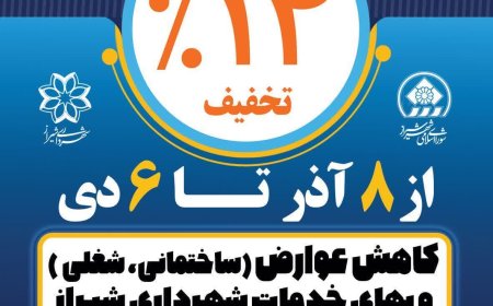 کاهش ۱۴ درصدی دوره تخفیف عوارض ساختمانی، شغلی و بهای خدمات شهرداری شیراز تا ۶ دیماه امسال