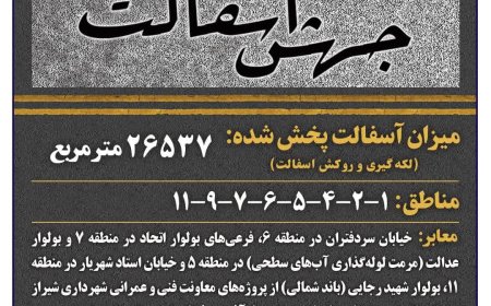 آسفالت بیش از ۲۶۰۰۰ مترمربع معابر در هفته هفتاد و سوم در شیراز