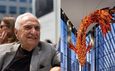 فرانک گری، معمار مشهور آمریکایی و طراحی چیدمان ماهی برای لابی مرکز تجارت جهانی سه