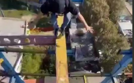 حرکات دیوانه‌وار یک پسر ایرانی در ارتفاعات روی سازه‌های فلزی